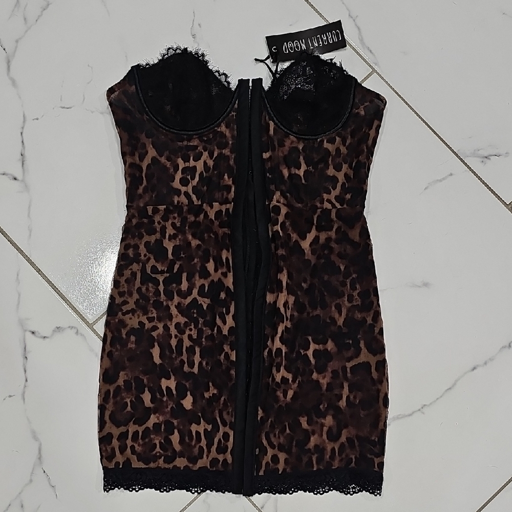 NWT Current Mood Leopard Print Sheer Mini Dress